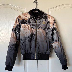 Puma X Careaux Satin Bomber Jacket Womens Reversible Floral Rose Print Black